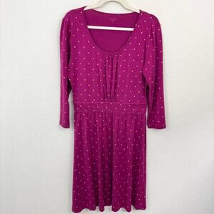 Garnet Hill Womens Midi Dress Size M Jersey Stretch Polka Dot Magenta